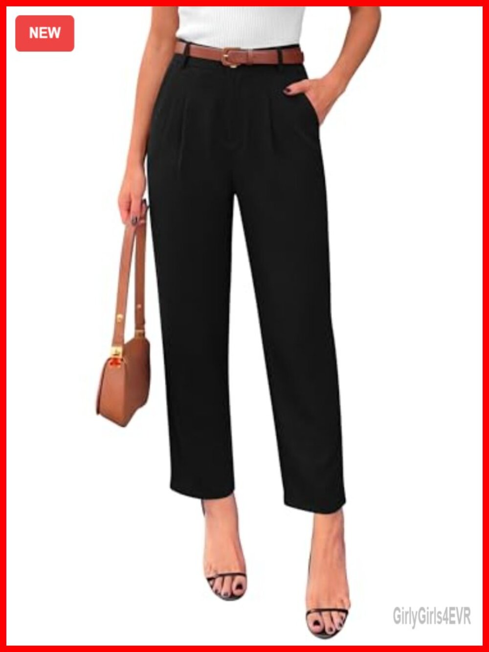 High Waisted Tapered Ankle Dress Pants Pleated Front Work Slacks